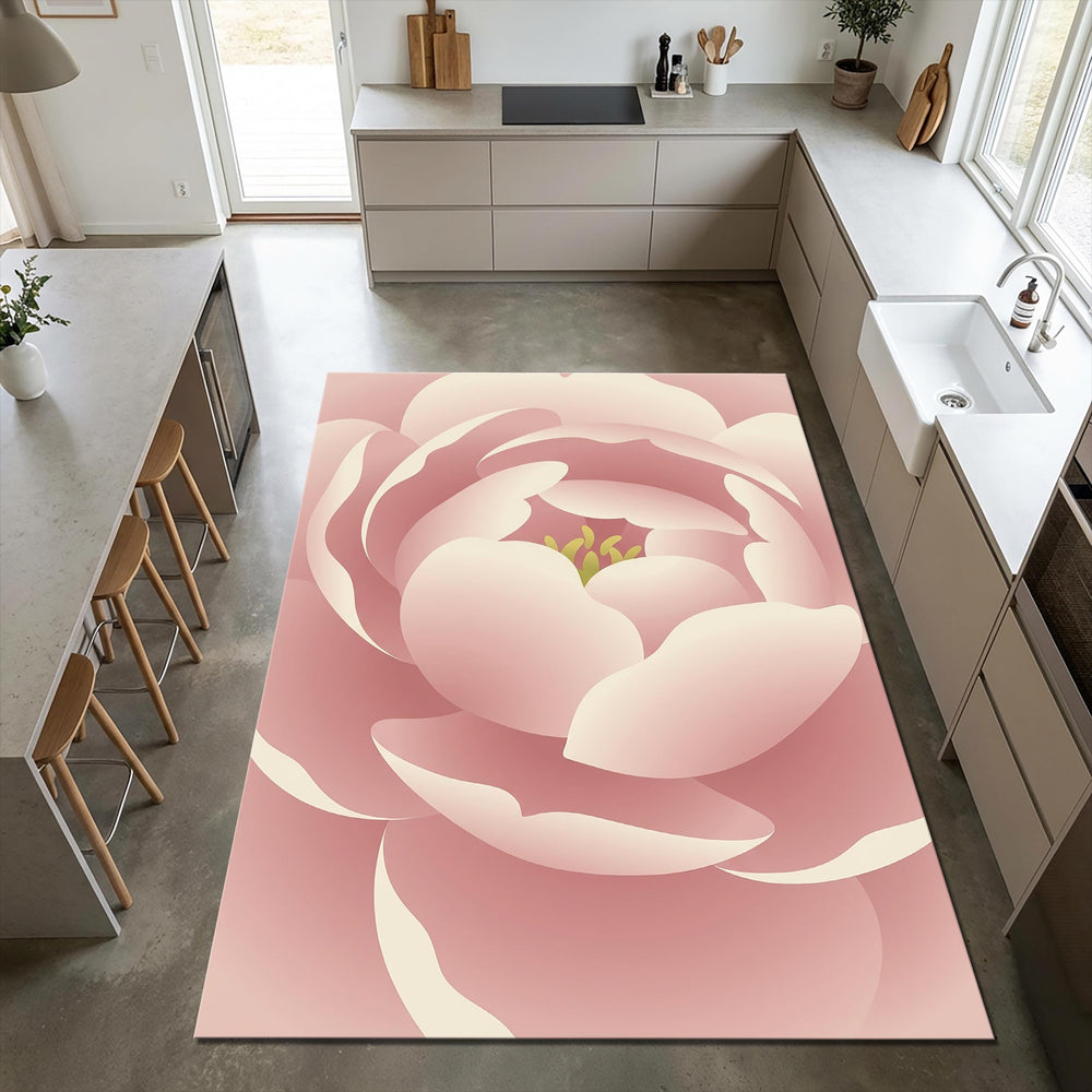 Blush Pink Peony Area Rug Bedroom Living Room Decor Washable