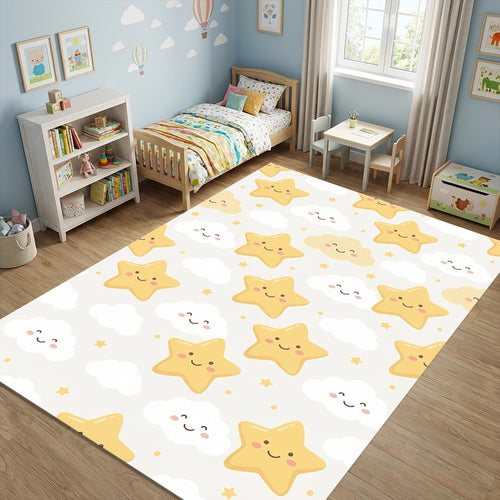 Cute Star Cloud Nursery Rug Baby Room Decor Washable NonSlip Play