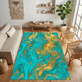 Turquoise Gold Marble Area Rug Luxury Living Room Carpet Washable