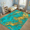 Turquoise Gold Marble Area Rug Luxury Living Room Carpet Washable