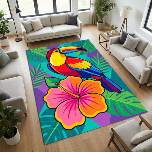 Tropical Toucan Bird Rug Kids Room Decor Washable NonSlip