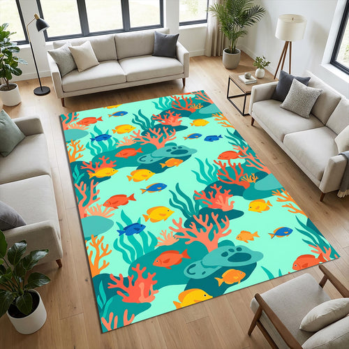 Ocean Coral Reef Fish Rug Kids Bathroom Play Mat Washable NonSlip