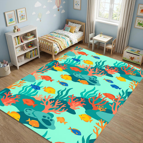 Ocean Coral Reef Fish Rug Kids Bathroom Play Mat Washable NonSlip