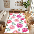 Watercolor Pink Peony Rug Bedroom Living Room Decor Washable