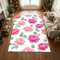 Watercolor Pink Peony Rug Bedroom Living Room Decor Washable