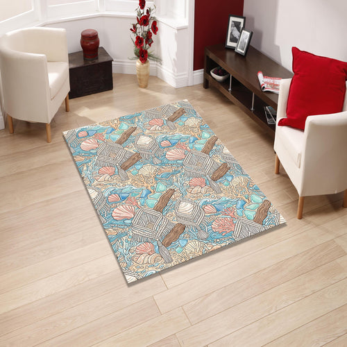 Coastal Macrame Sea Area Rug Beach House Bathroom Carpet Washable