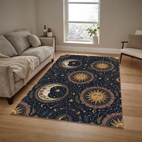 Celestial Sun Moon Area Rug Mystic Astrology Bedroom Carpet