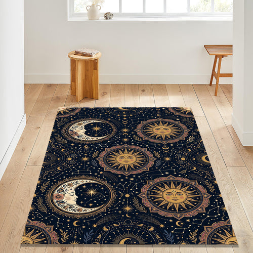 Celestial Sun Moon Area Rug Mystic Astrology Bedroom Carpet