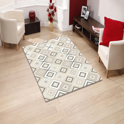 Geometric Diamond Area Rug Beige Living Room Carpet Washable