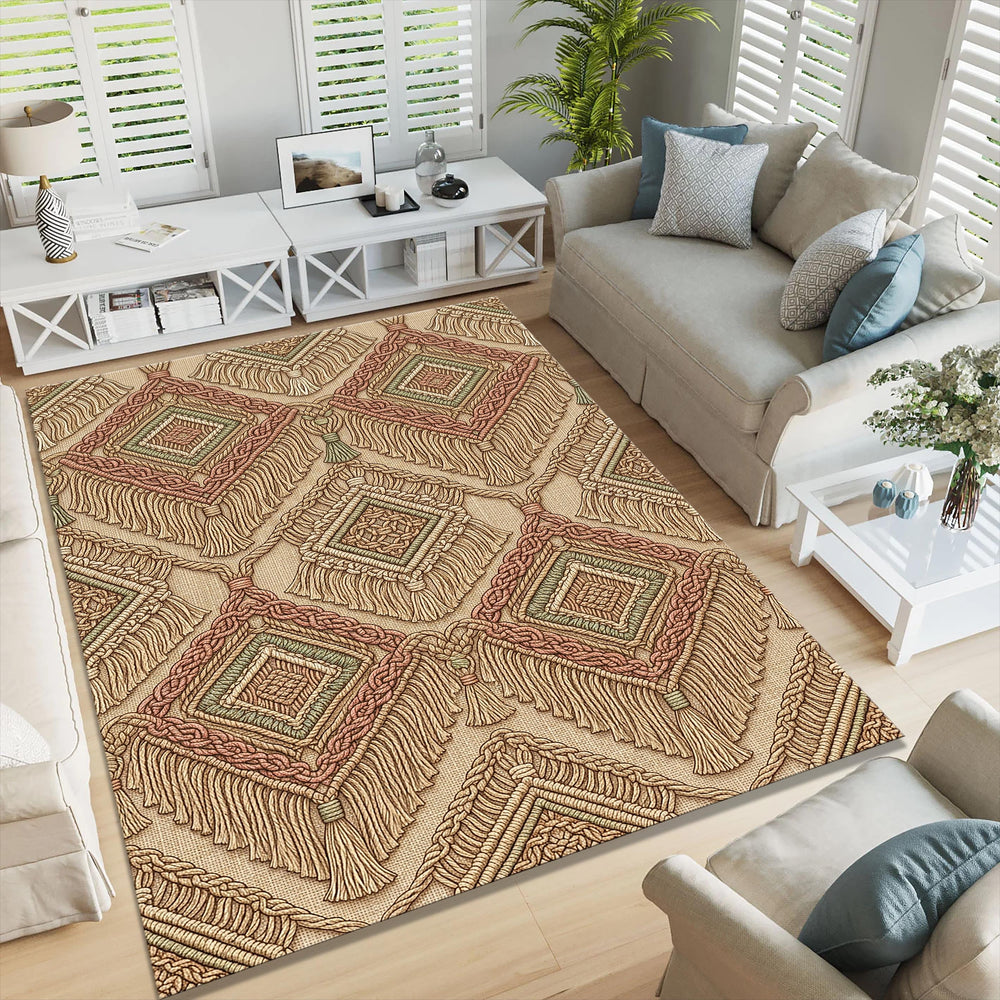 Macrame Boho Area Rug Living Room Bedroom Carpet Washable