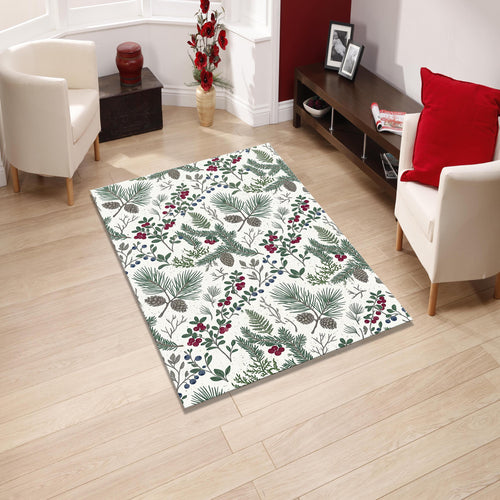 Woodland Pinecone Area Rug Living Room Winter Carpet Washable