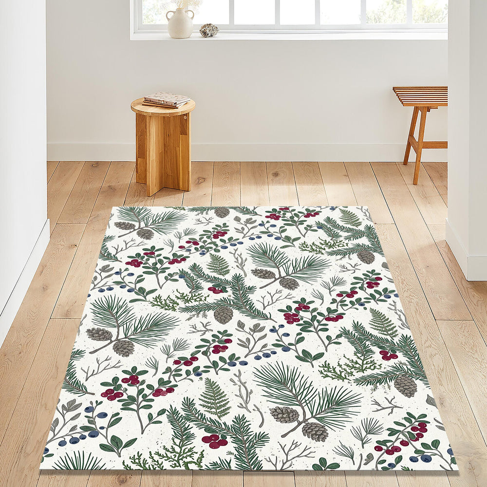 Woodland Pinecone Area Rug Living Room Winter Carpet Washable