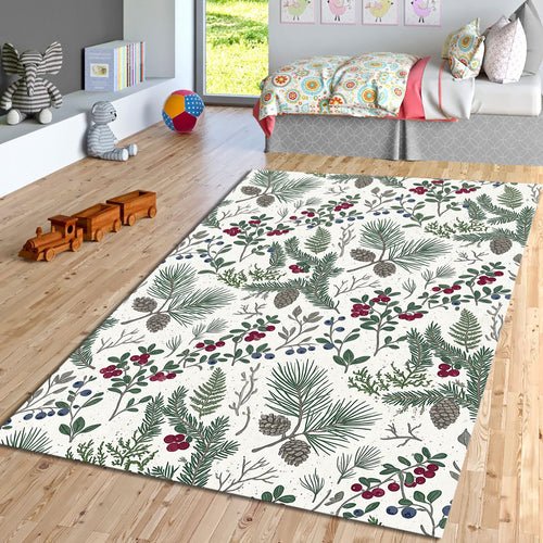 Woodland Pinecone Area Rug Living Room Winter Carpet Washable