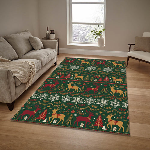 Christmas Reindeer Area Rug Holiday Living Room Carpet Washable