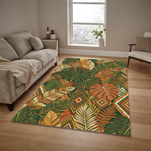 Tropical Monstera Leaf Area Rug Boho Living Room Carpet Washable