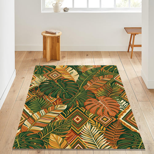 Tropical Monstera Leaf Area Rug Boho Living Room Carpet Washable