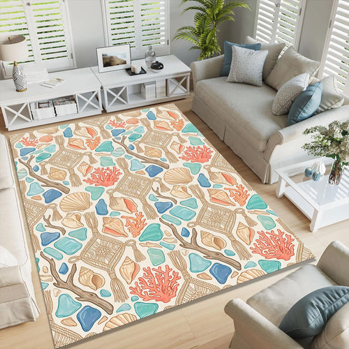 Coastal Macrame Sea Rug Beach House Bedroom Carpet Washable