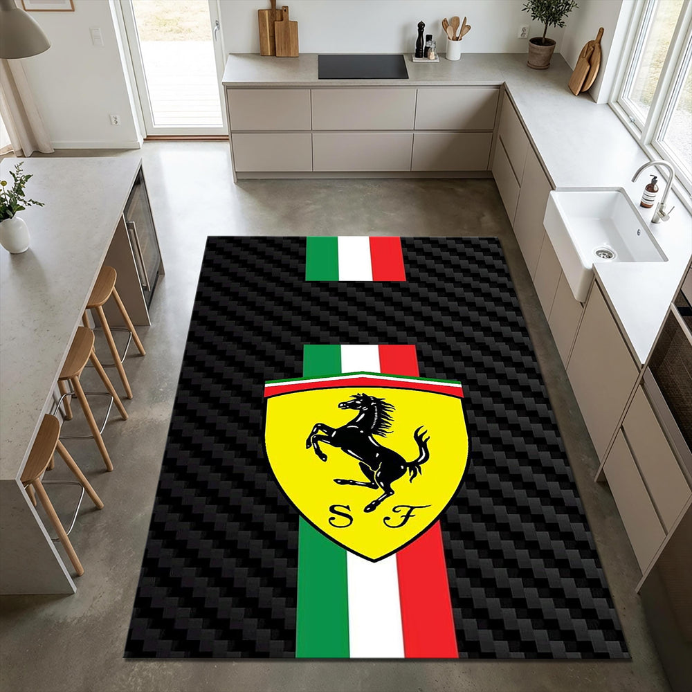 Ferrari Logo Area Rug Man Cave Garage Bedroom Carpet Washable