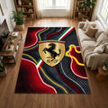 Ferrari Gold Shield Area Rug Man Cave Abstract Car Carpet