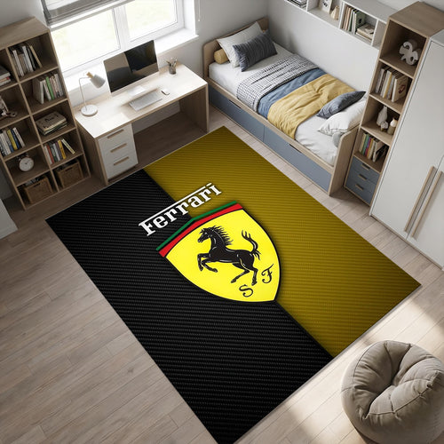 Ferrari Carbon Gold Area Rug Living Room Luxury Carpet Washable