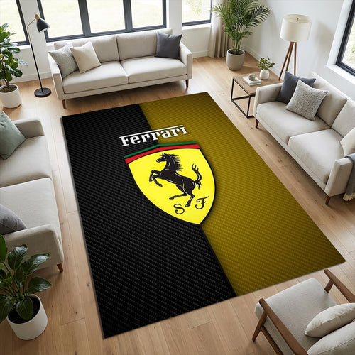 Ferrari Carbon Gold Area Rug Living Room Luxury Carpet Washable