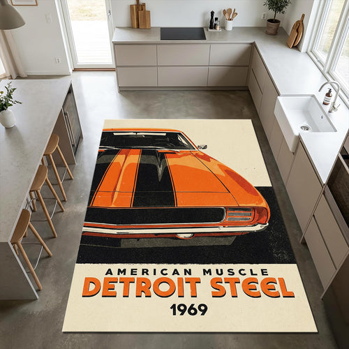 American Muscle Car Area Rug Man Cave Retro Garage Carpet