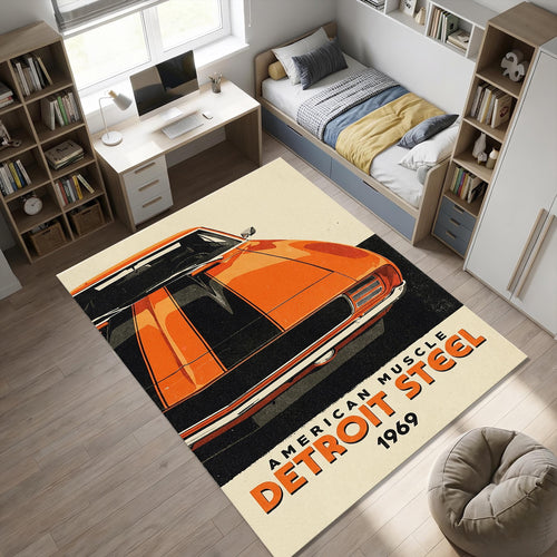 American Muscle Car Area Rug Man Cave Retro Garage Carpet