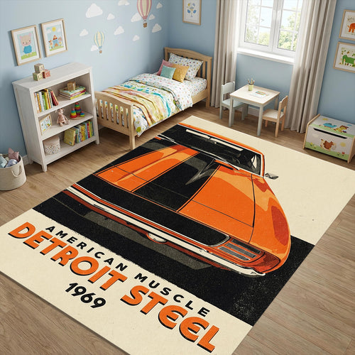 American Muscle Car Area Rug Man Cave Retro Garage Carpet