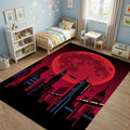Cyberpunk City Area Rug Gaming Room Neon Bedroom Carpet Washable