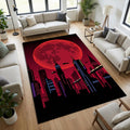 Cyberpunk City Area Rug Gaming Room Neon Bedroom Carpet Washable