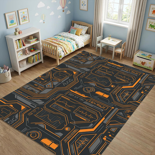 Sci-Fi Circuit Board Area Rug Gaming Room Tech Office Carpet