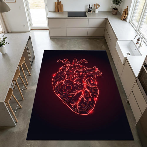 Cyberpunk Heart Area Rug Dark Aesthetic Bedroom Carpet Washable