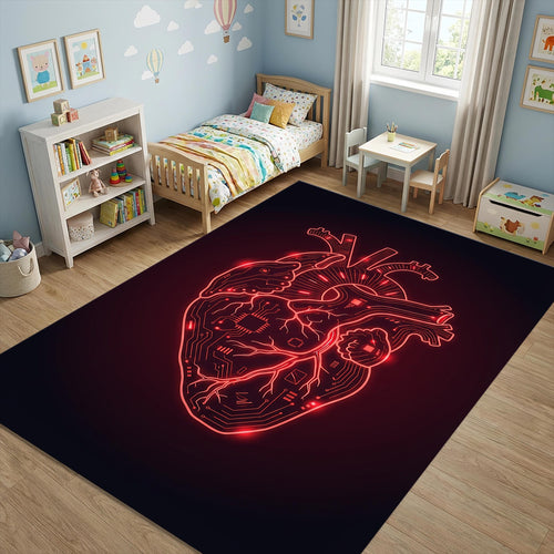 Cyberpunk Heart Area Rug Dark Aesthetic Bedroom Carpet Washable