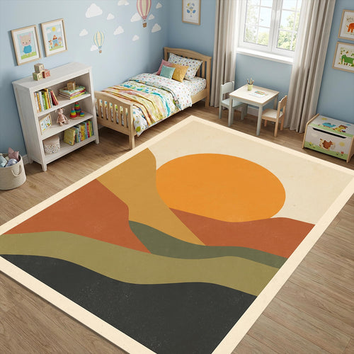 Mid Century Modern Sunset Rug Boho Living Room Carpet Washable