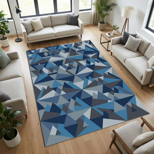 Modern Geometric Blue Triangle Rug Living Room Bedroom Mat