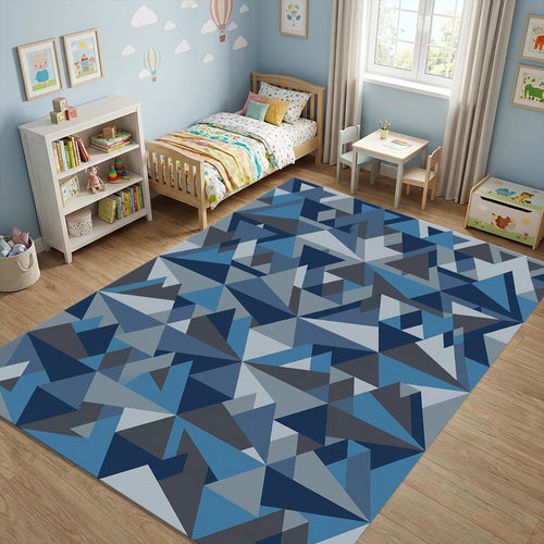 Modern Geometric Blue Triangle Rug Living Room Bedroom Mat