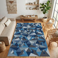 Modern Geometric Blue Triangle Rug Living Room Bedroom Mat