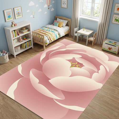 Blush Pink Peony Area Rug Bedroom Living Room Decor Washable