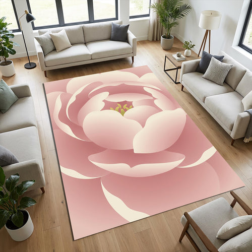 Blush Pink Peony Area Rug Bedroom Living Room Decor Washable
