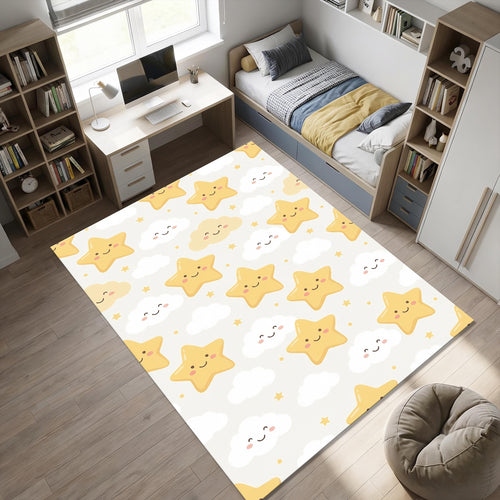 Cute Star Cloud Nursery Rug Baby Room Decor Washable NonSlip Play