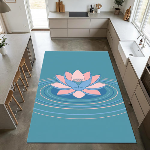 Lotus Flower Pink Blue Rug Living Room Decor Washable NonSlip