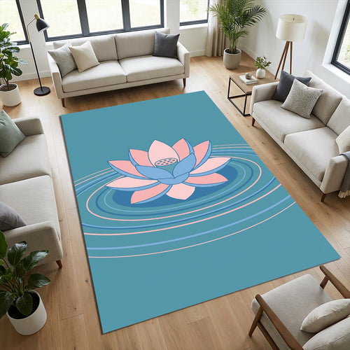 Lotus Flower Pink Blue Rug Living Room Decor Washable NonSlip