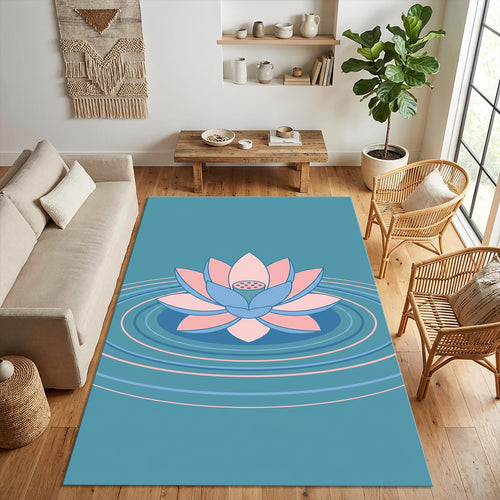 Lotus Flower Pink Blue Rug Living Room Decor Washable NonSlip