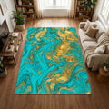 Turquoise Gold Marble Area Rug Luxury Living Room Carpet Washable