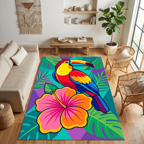Tropical Toucan Bird Rug Kids Room Decor Washable NonSlip