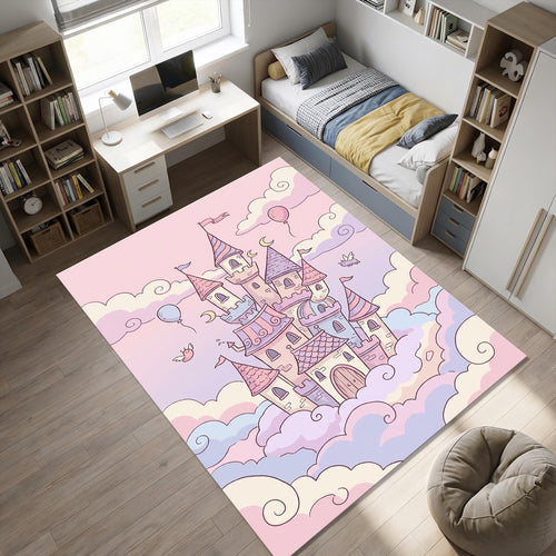 Cute Fairy Princess Castle Rug Kids Girl Room Decor Washable