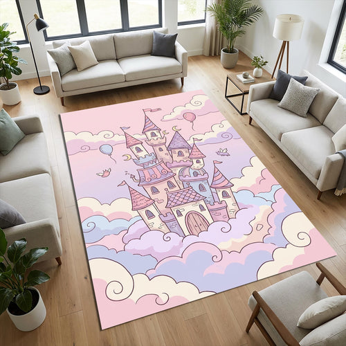 Cute Fairy Princess Castle Rug Kids Girl Room Decor Washable