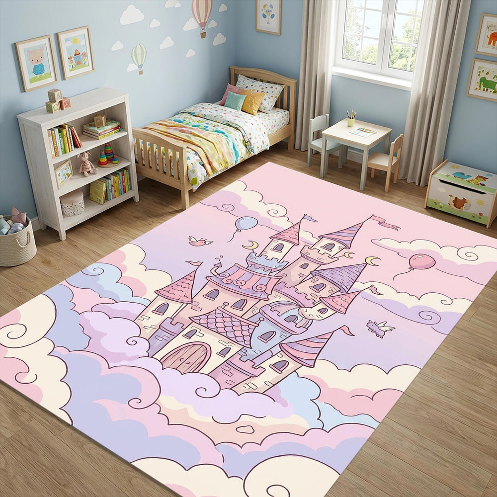 Cute Fairy Princess Castle Rug Kids Girl Room Decor Washable