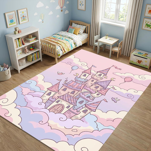 Cute Fairy Princess Castle Rug Kids Girl Room Decor Washable